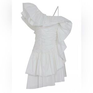Nocturne White One Shoulder Draped Taffeta Dress 2‎ NWT